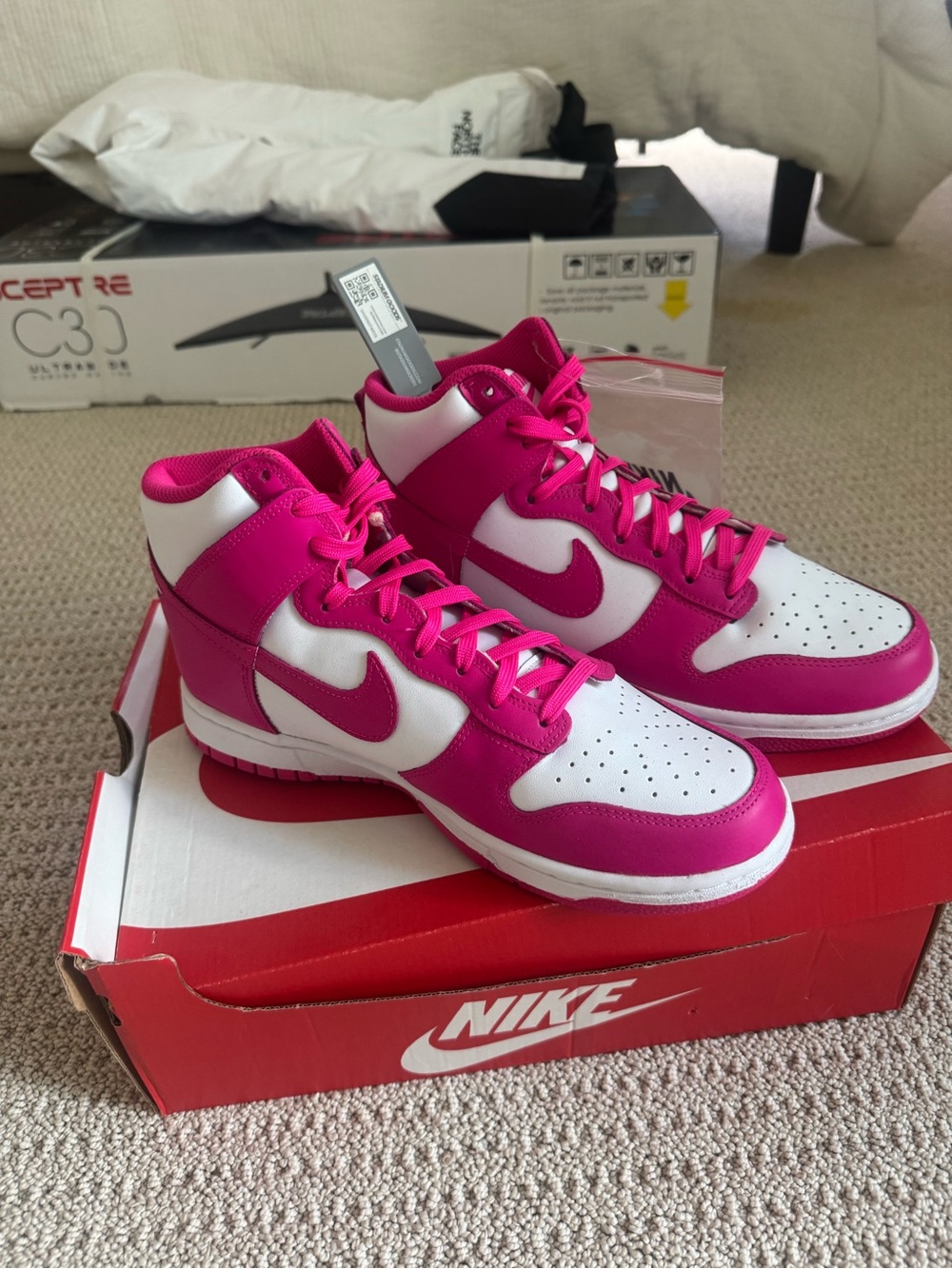 Nike Women's High-Top Sneakers - White & Hot Pink
